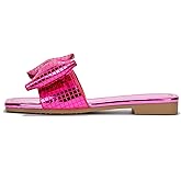 Cape Robbin Women's Slip-On Flat Sandals - Square Toe, Disco Ball Metallic Design with Bow Tie, Summer Dressy Sandals (Botania)