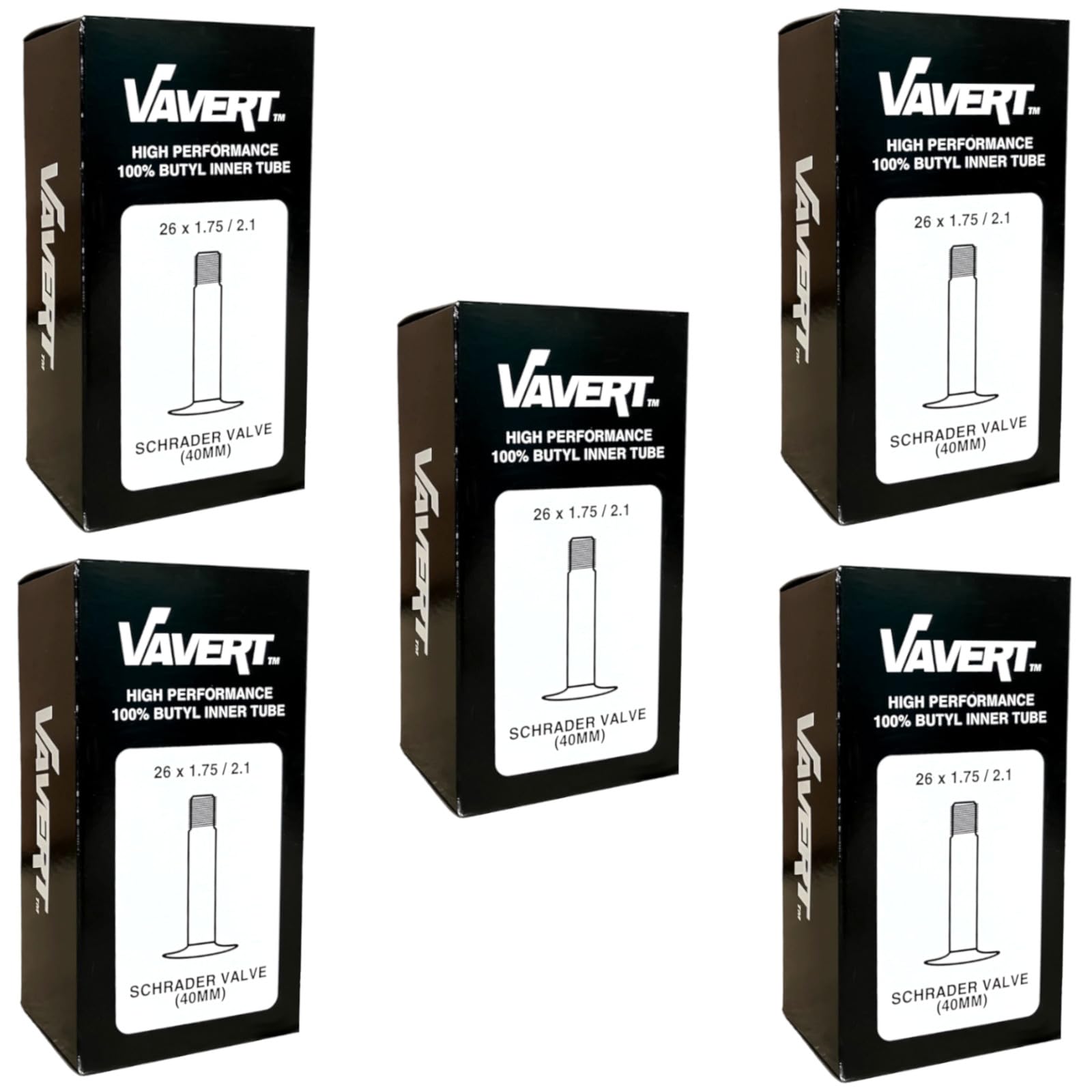 Vavert 26" x 1.75-2.1 Mountain Bike Inner Tubes - Schrader Valve (Pack of 5)