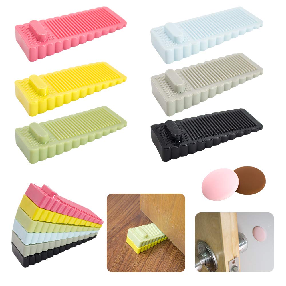 SNAILGARDEN 6 Pcs Door Stopper,Doorstop & 2 Pcs Guard Stopper,Heavy Duty Rubber Door Wedge—Height-Adjustable and Strong Grip on Tiles, Wood Floor