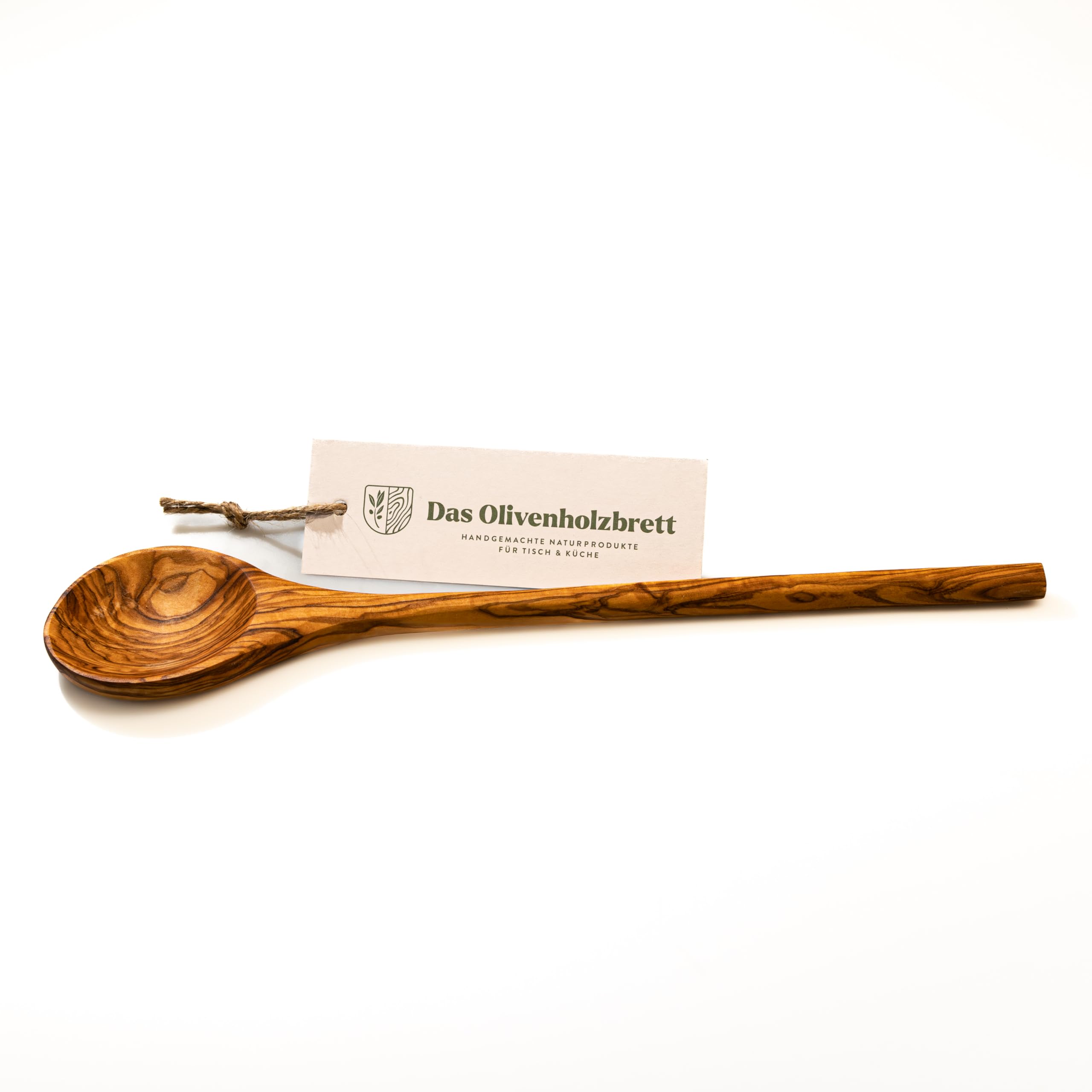 Olive wood long wooden spoon, round head and round handle, wooden spoon (35 cm)