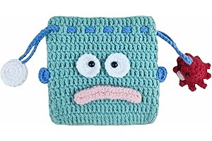 BRTOO Small Crochet Purse 100% Handmade Knitted Storage Bag Cute Funny Kawaii Coin Change Purse Pouch Mini Cartoon Shark Funny Plush Drawstring Headphone Wallet for Women Girls Gift (Sausage Mouth)
