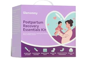 Glamommy Postpartum Recovery Essentials Kit, Labor&Delivery Kit for Women, Includes Peri Bottle, Cooling Spray, Disposable Underwear, Postpartum Pads, Hot&Cold Packs, Cooling Liners