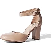 J. Adams Cuppy Heels for Women - Round Closed Toe Ankle Strap Chunky High Heel