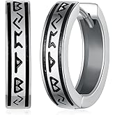 Viking Earrings 925 Sterling Silver Viking Rune Earrings Punk Hoop Earrings Norse Jewelry Gift for Men