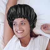 Yafe Adjustable Bonnet 36cm 2-Pack Satin Sleep Cap Black Pink Hair Care view 6
