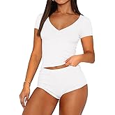 INFITTY Pajamas for Women Set Short Sleeve Button Down Sexy Pj Sets Sleepwear Soft Pjs Lounge Sets