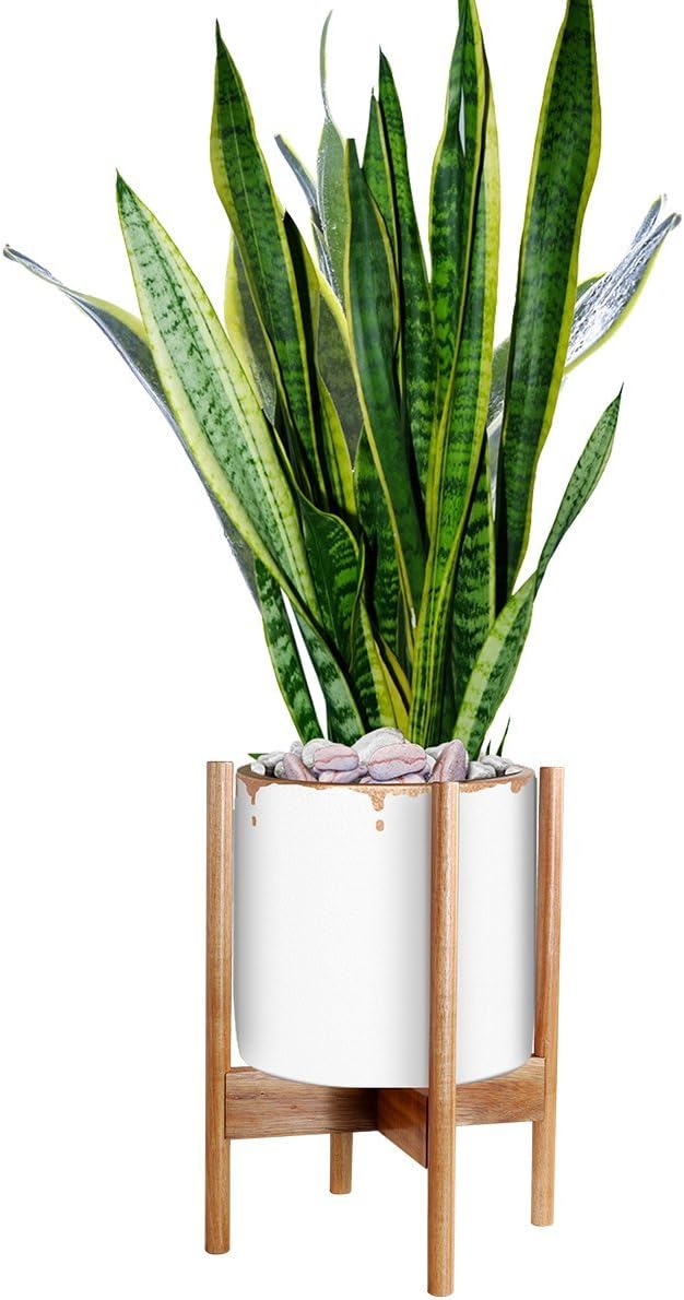 Glosom Indoor Plant Stand Width 11" (White Pot not Included) Planter Holder Acacia Wood