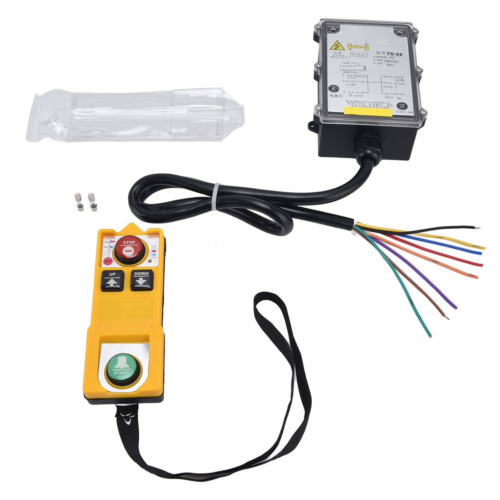 Wireless Crane Remote Control, Hoist Crane Industrial Radio Remote Control with Start Stop Button 2 Key Switch, Electric Lift Radio Switch Transmitter Receiver (1 Transmitter+1 Receiver)(DC 24V)