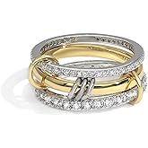 RAIFIN Stackable Gold Rings for Women 18K Gold Plated Interlocking Ring Stack Set Gold Silver Mixed Metal Statement Rings Dainty Cubic Zirconia Fashion Connected Band for Her