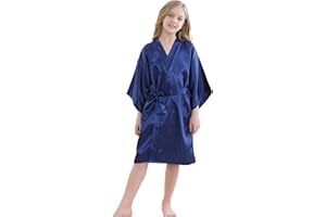 SEALINF Girls Kids Solid Color Silky Satin Kimono Robe for Wedding Spa Party, Short
