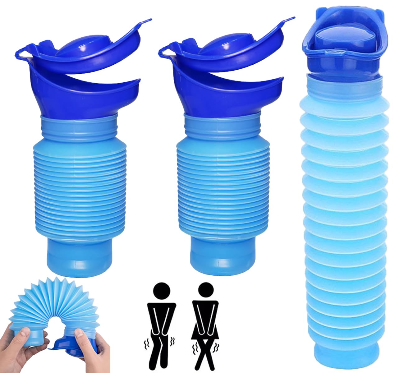 Shrinkable Urinal 2 Pieces 750 ml Male Woman Portable Mobile Toilet Potty Pipi Urine Bottle Reusable Emergency Urinal for Jams and Queues for Camping Cars