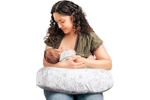 Boppy Nursing Pillow - Firm, Ergonomic U-Shaped Bottle and Breastfeeding Pillow with High Lift for Comfort and Support, Spacious Surface - Gray Gentle Leaves
