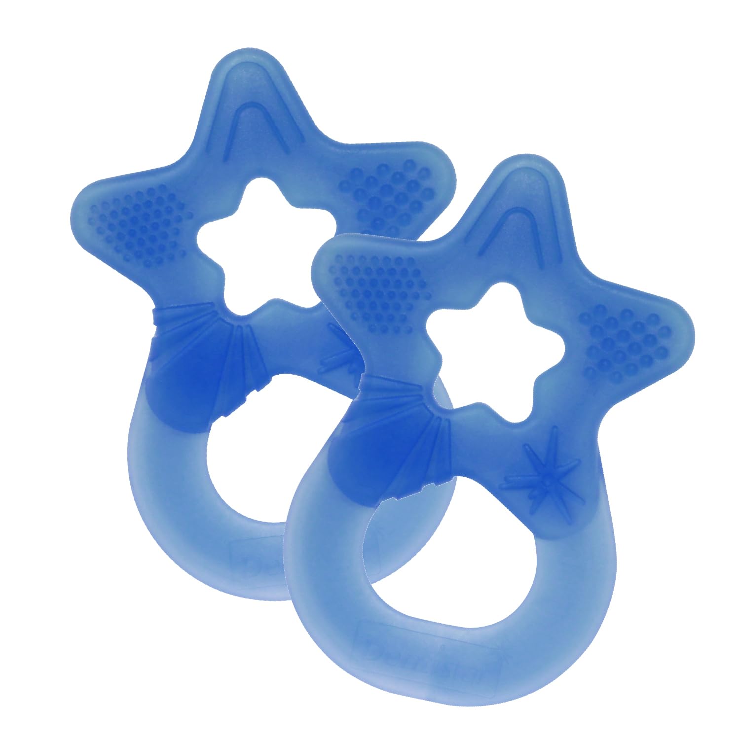 dentistar Star Teether Pack of 2, Teething Baby Toy for Infants Aged 3+ Months, Soft Silicone Baby Teething Ring for Tooth and Gum Pain Relief, Made in Germany - Blue Transparent