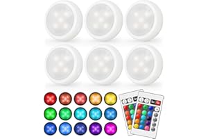 UNIWA Puck Lights with Remote,Under Cabinet Lights Wireless,16 Colors Changeable LED Light Dimmable, AAA Battery Operated Powered Push Night Lights for Home Decro (White-6 Pack)