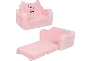 MOMCAYWEX Sherpa Teddy Bear Kids Sofa, Soft Foam Couch with Plush Cover, Cozy Play Lounge Chair, Pink