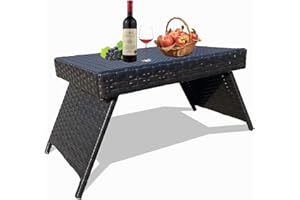 Asifom Patio Coffee Tables Outdoor Side Tables Wicker Foldable Coffee Table Folding Standing Table Portable Side Table Balcony Garden Lawn Poolside Backyard Bistro Furniture