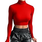LCNBA Women's Long Sleeve Crop Top Turtleneck Sexy Basic Cropped Tops Shirt