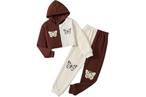 SOLY HUX Girl's 2 Piece Outfits Color Block Butterfly Print Long Sleeve Hoodies Sweatshirt Tops and Sweatpants Set