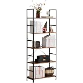 Sweetcrispy 5 Tier Bookshelf, Bookcase with Shelves, Brown | Modern Open Display Shelf for Bedroom, Living Room, Home Office, Sturdy Standing Unit for Books, CDs, Plants &amp; Decor