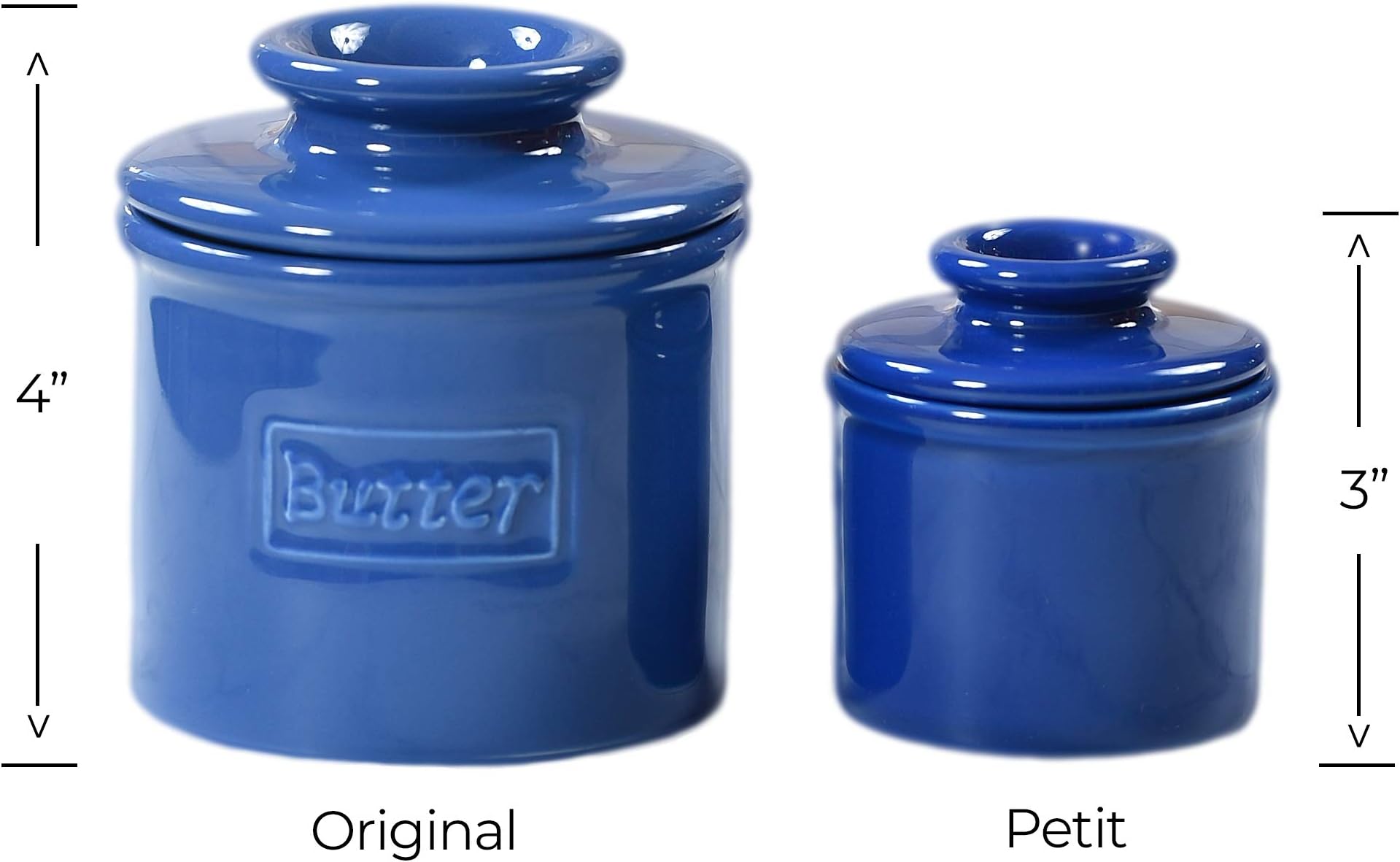 Butter Bell - The Original Butter Bell Crock and Petit Bell Gift Set by L. Tremain, French Ceramic Butter Dishes, Royal Blue