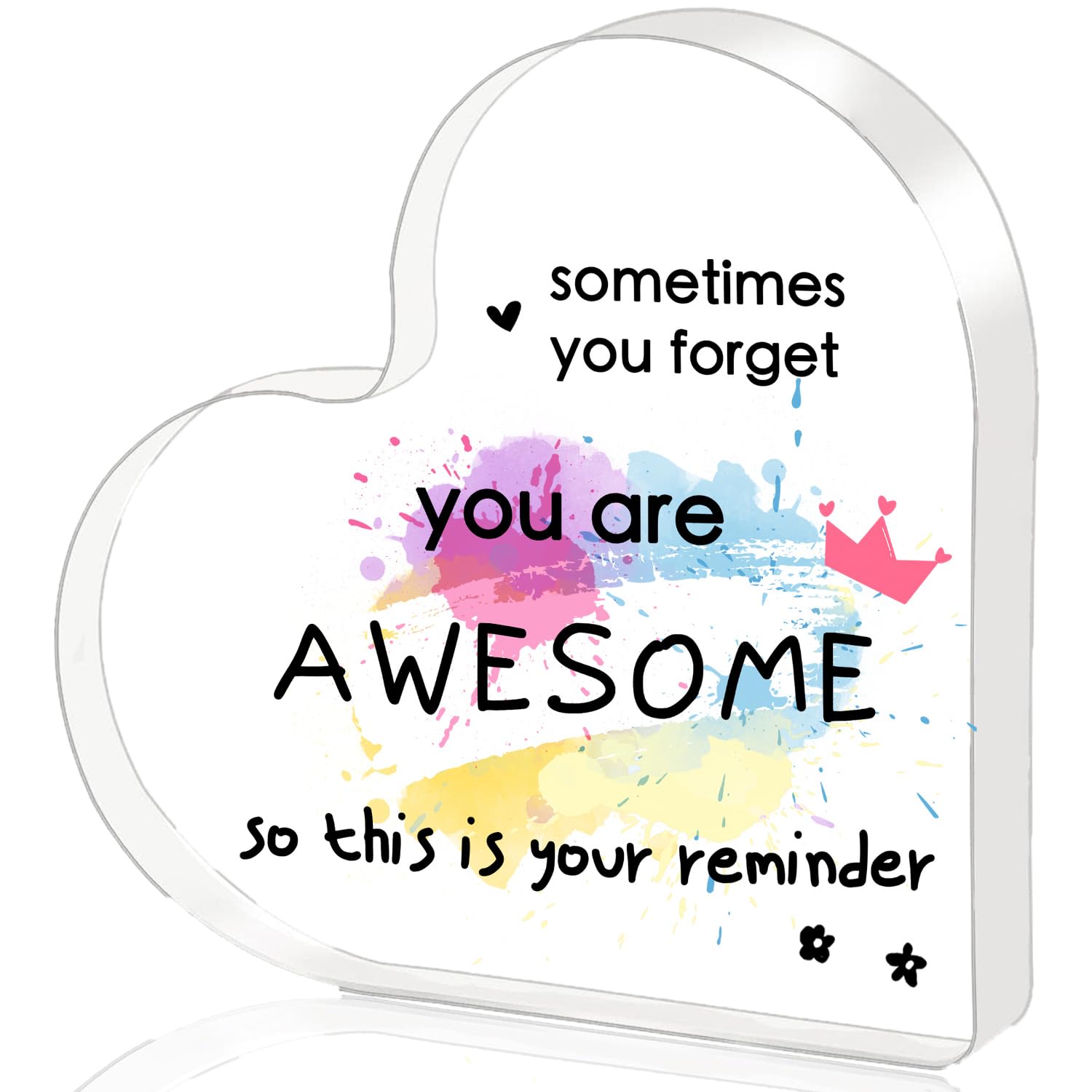 Inspirational Gifts for Women, Men, Motivational Gifts - Heart Acrylic Plaque “Sometimes You Forget You Are Awesome”, Mental Health Support Uplifting Desk Decor Birthday Christmas Gift
