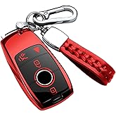 Compatible with Mercedes Benz Key Fob Cover with Keychain,Soft TPU 360 Degree Protection Key Shell Case for 2020-2025 GLA GLE GLS 2018-2021 S-Class 2019-2023 E-Class A-Class C-Class G-Class(Red)