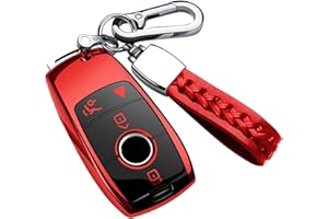 AUTOPHONE Compatible with Mercedes Benz Key Fob Cover with Keychain,Soft TPU 360 Degree Protection Key Shell Case for 2019-2021 A-Class C-Class G-Class 2017-2020 E-Class S-Class (Red)
