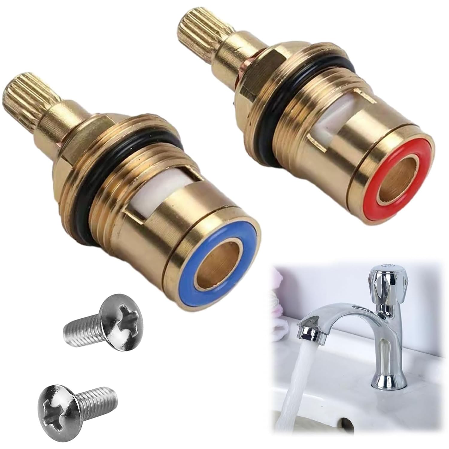 2PCS Premium Ceramic Tap Cartridge Replacement - 1/4 Turn Brass Valve for Smooth Operation in Kitchen & Bathroom Faucets