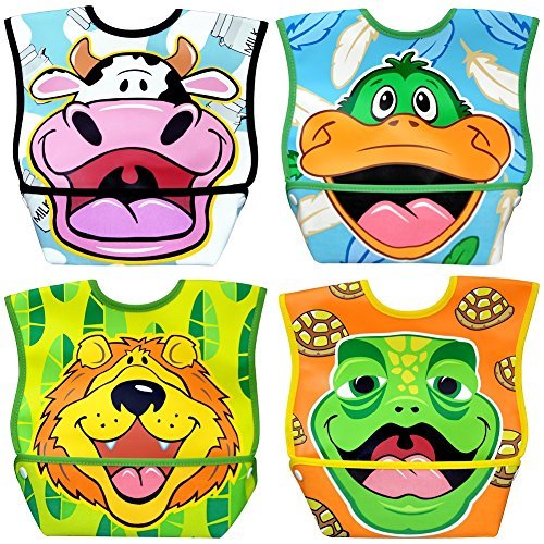 Dex Baby Dura-bib Big Mouth- 4 Pack (Cow, Duck, Lion, Turtle) 6-24 Months
