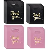 SGUBST 100pcs Thank You Merchandise Bag, Shopping Bags with Handles Plastic Gift Bags Bulk Retail Goodie Boutique Bag for Party, Clothes, Business, Trade Stores Pink & Black, 12 x 15inch, 9 x 12inch
