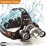 Active Pride Headlamp - Helmet Light - Led Headlamp Rechargeable - USB Flashlight - Waterproof Head Lamp - Work Headlamp - for Walking, Running, Camping - Camping Gear