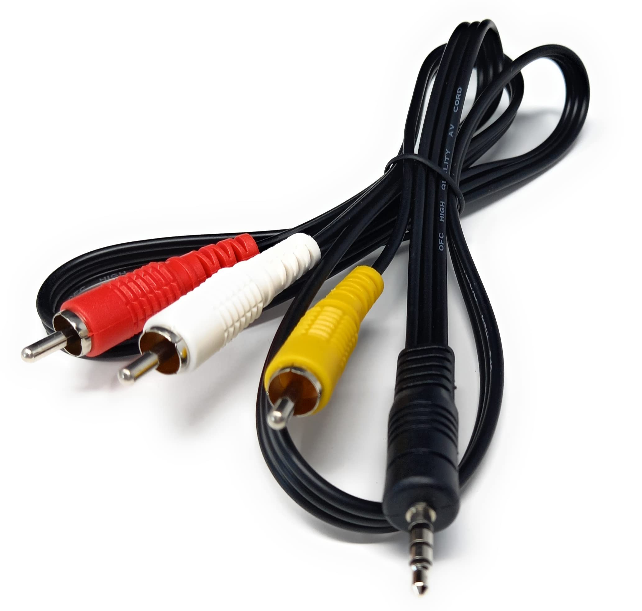 DRUT 1m 3.5mm 4 Pole Jack Plug to 3 x RCA Phono Composite Audio Video AV AUX Lead Cable 3.3ft — image 1