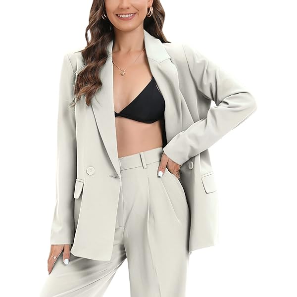 Women's Oversized Double-Breasted Suit Blazer Jacket Top Stitch