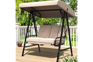 AECOJOY 2-Seat Outdoor Patio Swing Chair with Adjustable Canopy, Porch Swings Chairs for Adult, Outside Swing Bench with Remo