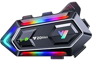 BTQILEYOO Y20MAX Motorcycle Helmet Bluetooth Headset, Flash Color RGB Lighting Effect, Bluetooth 5.3 Headphone, Smart Noise Reduction, HiFi Level Sound Quality, IPX6, Compatible with All Helmets