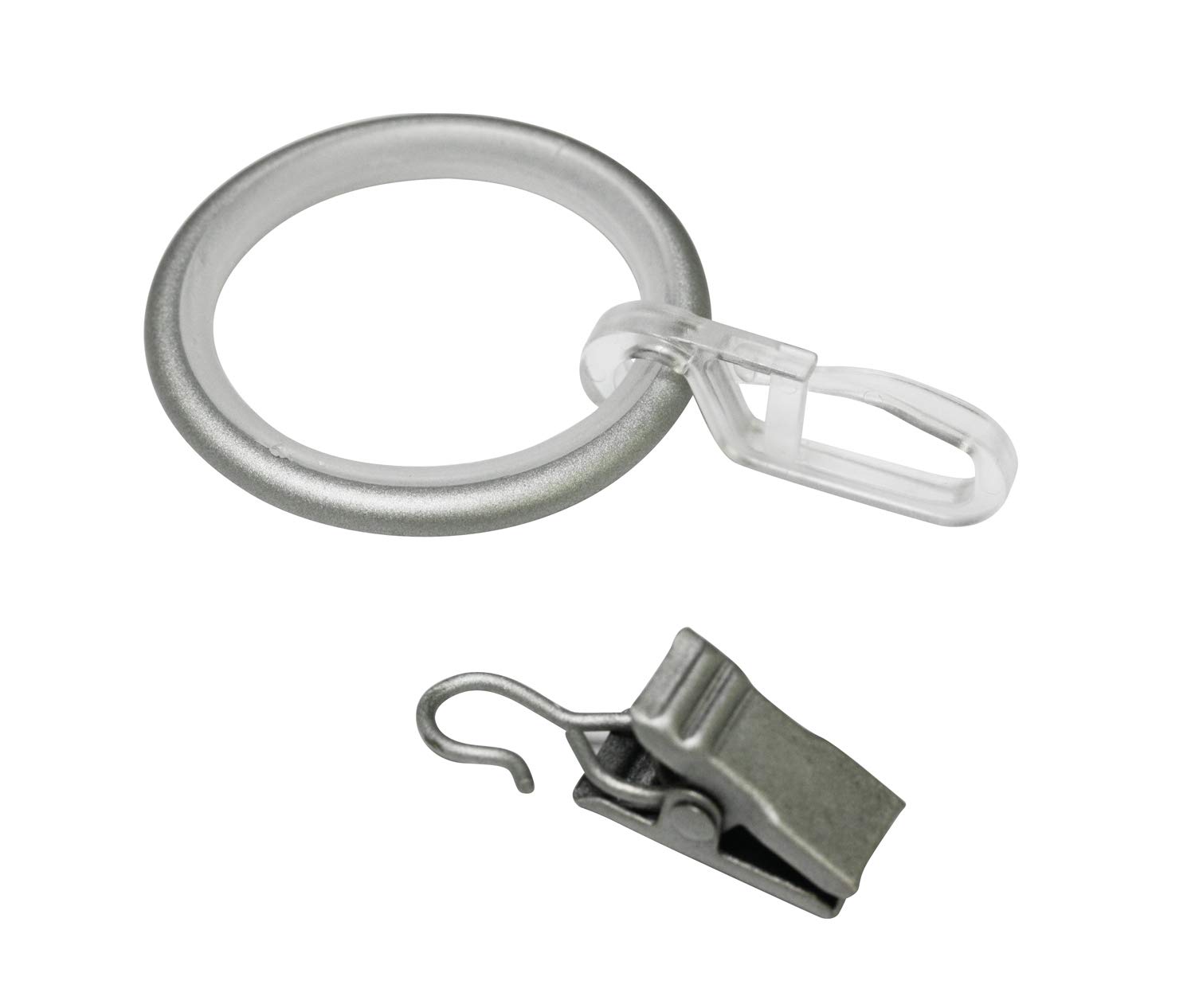 Gardinia 32462 Curtain Rings with Sliding Insert, Folding Hook and Clip, Metal, for Diameter 19 mm Silver, Pack of 10, 3.9/3 cm, 10, 3.9/3.0 cm