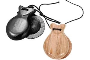 Levemolo Wooden Castanets Spanish Flamenco Percussion Instrument for Adults Natural Wood 2pcs Set Music