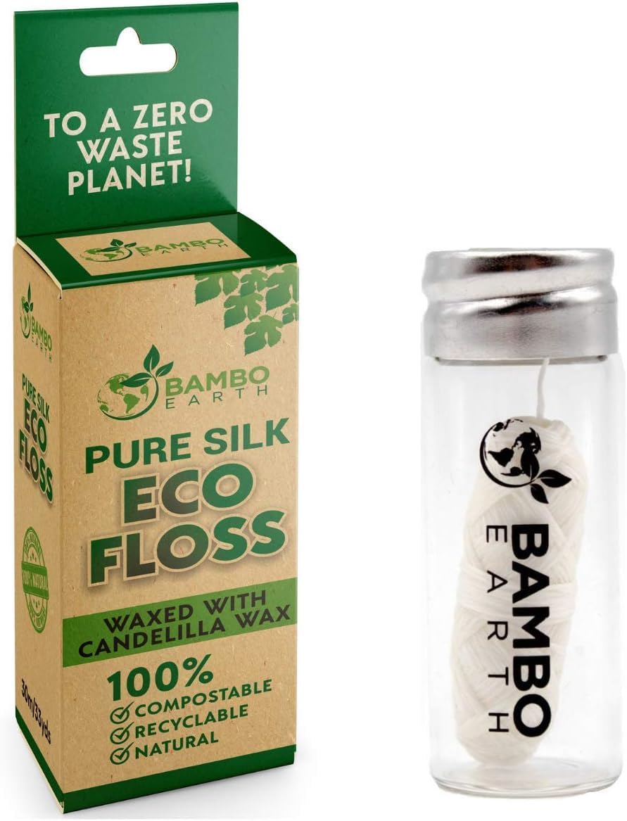 Biodegradable Mint Dental Tooth Lace Floss with Refillable & Reusable Container Holder - 100% Organic Natural and Compostable Teeth Silk Spool Waxed with Candelilla Wax & Eco-Friendly Zero Waste Box