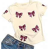 Womens Bow Shirt Coquette Aesthetic Girly Shirts Cute Glitter Graphic Tees Trendy Pink Bow Casual Short Sleeve Tops