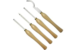 KTEM Mini Carbide Tipped Wood Lathe Turning Tools Combo Set Rougher Detailer Finisher Hollower for Woodworking with Wood Handle 4pcs