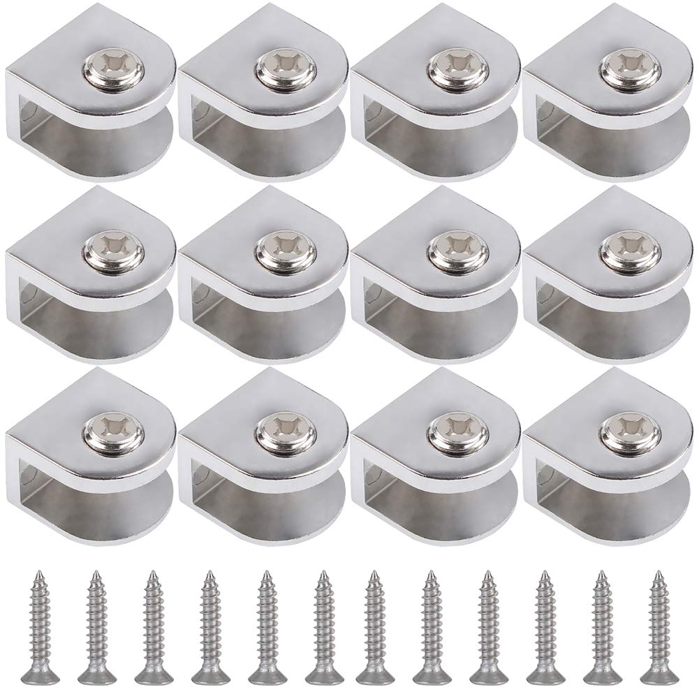 Pack of 12 Glass Clamp Adjustable Glass Holder, Strong Zinc Alloy Clamp Holder, Adjustable Glass Divider, for Installation of 6-10 mm Thick Glass and Acrylic Glass Silver (with Screws)