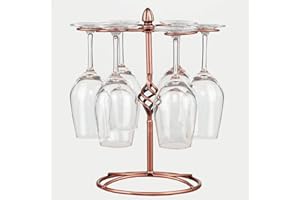 QPIX DIGITAL Wine Glass Rack, Bronze, Elegant Countertop Stemware Storage with 6 Hooks, Easy Assembly, Durable, 11"W x 11"L x 6"H