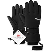 2THESTARS Winter Ski Gloves Waterproof Windproof Snow Gloves Thermal Warm 3M Thinsulate Touchscreen with Pocket for Men Women Cycling Hiking Outdoor Sports Work - Black,Small