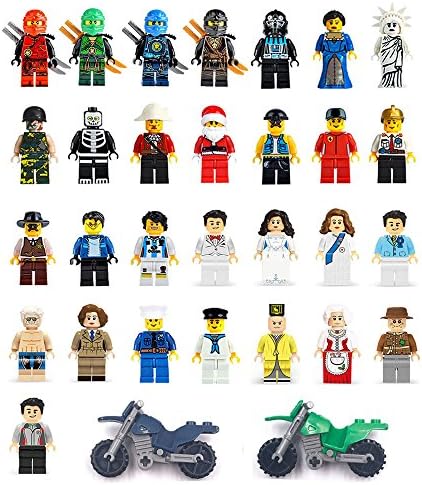 Minifigures Set of 32+2 Include Lego-Compatible Building Bricks Community Mini People and Accessories