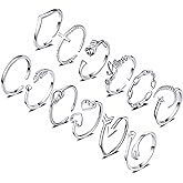 KOHOTA 12PCS Adjustable Knuckle Rings for Women 14K Gold Plated Silver Simple Stacking Rings Pack Open Knot Star Moon Butterfly Dainty Thumb Ring Set for Women