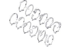 KOHOTA 12PCS Adjustable Knuckle Rings for Women 14K Gold Plated Silver Simple Stacking Rings Pack Open Knot Star Moon Butterfly Dainty Thumb Ring Set for Women