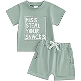 Engofs Toddler Baby Girl Summer Clothes Short Sleeve Letter Print T-shirt Shorts Set Casual Outfits