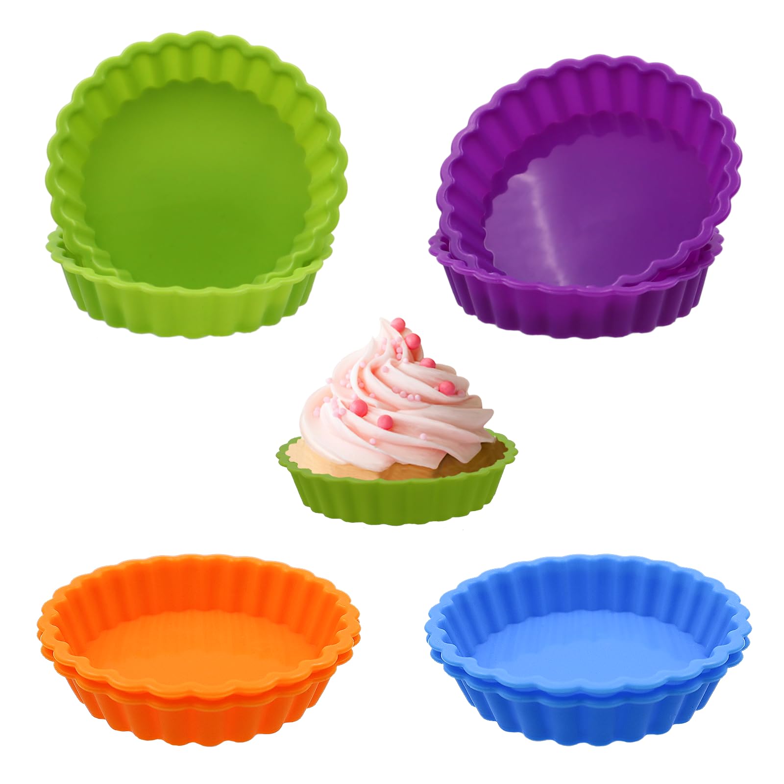 8 Pack Quiche Dish 4 Inch Non-Stick Mini Tart Tins Silicone Quiche Mould Quiche Dishes for The Oven Reusable Pie Dish for Arts Quiches Pies Muffin Cakes Mini Pizzas Jellies