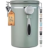 Veken Coffee Canister, 39OZ Large, Airtight Stainless Steel Food Storage Container for 2.2lbs Coffee Beans, Ground, Sugar, Tea, Flour, Cereal, Kitchen Bar Accessories with Date Tracker & Scoop, Green