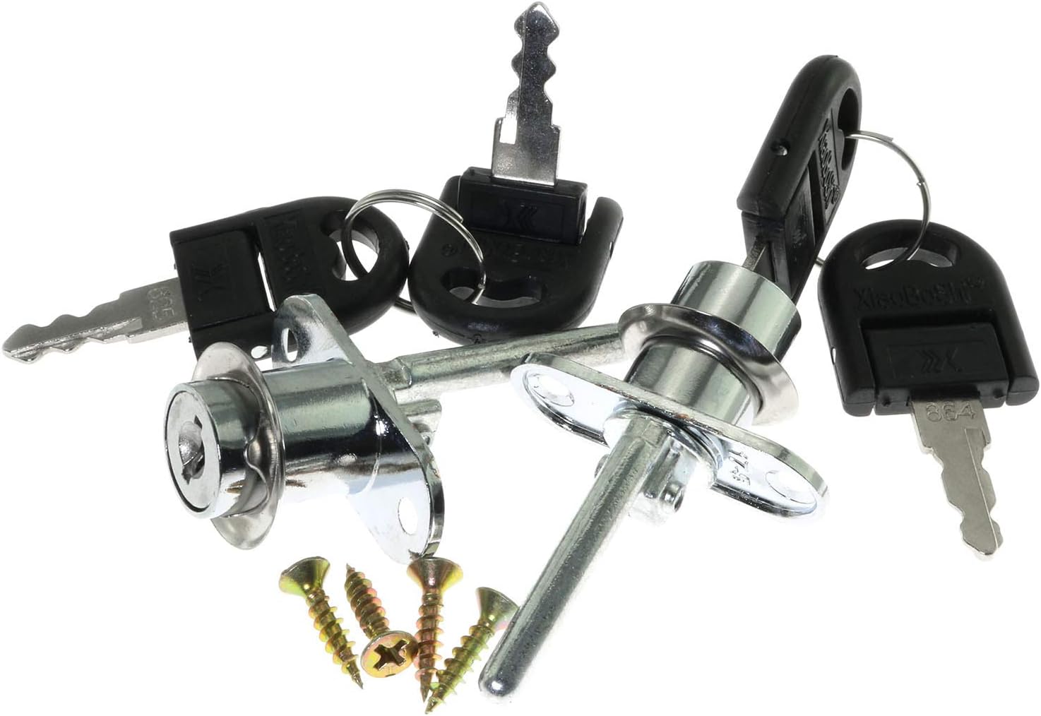 RuiLing 2-Pack 16mm Drawer Lock 1 Lock 3 Office Desk Cabinet Safety Associated Lock Each with 2 Foldable Keys Furniture Hardware Fitting Silver